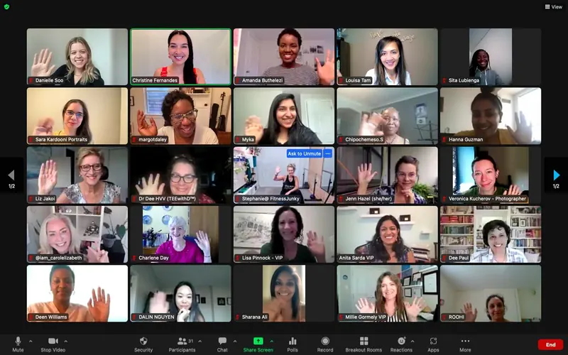 Women waving on a live group coaching call